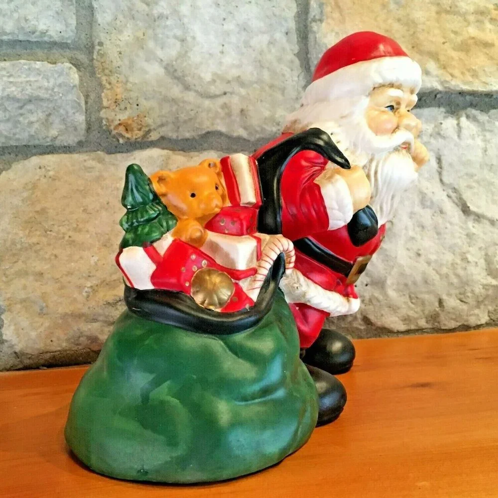 Vintage Ceramic SANTA Claus is Coming to Town MUSIC BOX Toy Bag Musical
